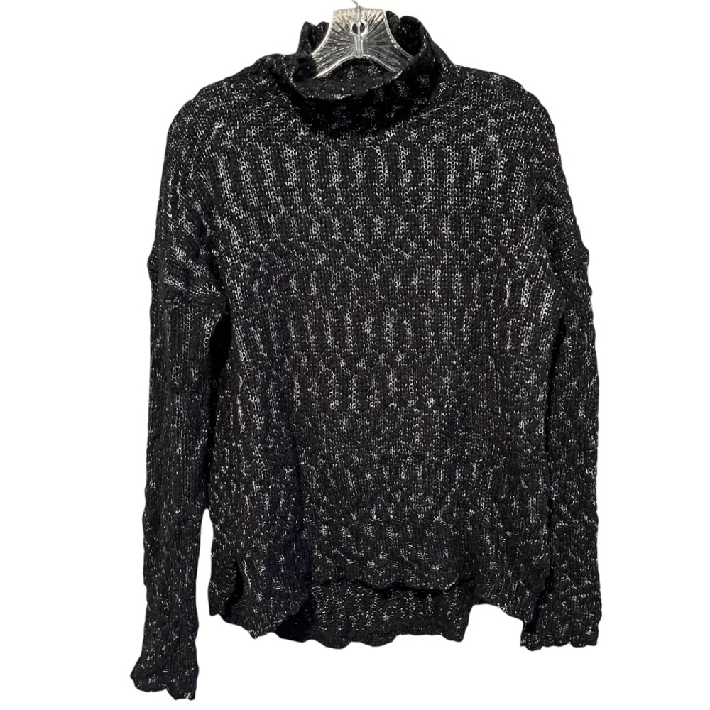 Velvet by Graham & Spencer Black Metallic Cowl Neck Sweater